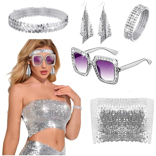 Yianyal 70er Jahre Disco Zubehör Vintage Frauen Y2K Zubehör Lustige Kostüm Accessoires für Party Festival Weihnachten von Yianyal