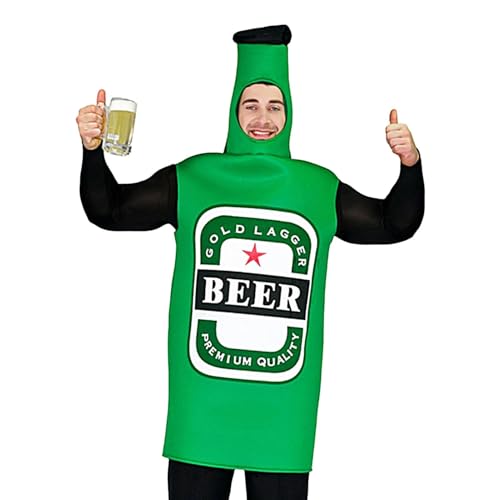 Yianyal Bierflasche-Halloween-Kostüm,Bierflaschen-Kostüm, Partykostüm Oktoberfest-Outfit, Lustiges Cosplay-Halloween-Kostüm, Bierflaschen-Einteiler für Männer und Frauen von Yianyal