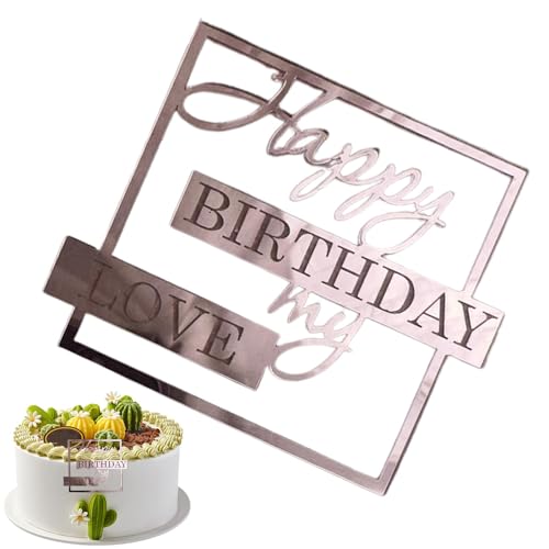 Yianyal Cake Topper,Happy My Love Cake Topper - Liebhaber Geburtstagstorte Topper - Acryl-Topper „Happy “, elegant, für Party- und Jubiläumszubehör von Yianyal