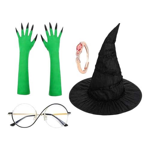 Yianyal Halloween Hexenkostüm | Hexenhut für Erwachsene mit grünen Krallenhandschuhen,Kostüm Kit für Halloween Karneval Kostümfest Cosplay Maskerade Yianyal Halloween Hexenkostüm | Hexenhut für Erwachsene mit grünen Krallenhandschuhen,Kostüm Kit für Halloween Karneval Kostümfest Cosplay Maskerade von Yianyal