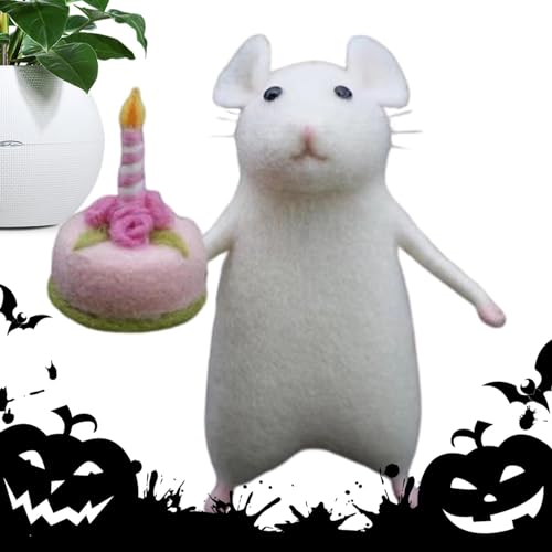 Yianyal Halloween-Maus, niedliche Tierornamente, Nadelfilzmaus mit Geburtstagstorte, handgefertigte Weihnachtsmaus Geschenk, Halloween-Dekorationen, Maus, Nadelfilz, Heimdekoration für Tisch Desktop von Yianyal