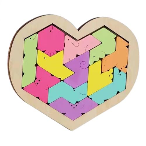 Yianyal Herzpuzzle aus Holz, Holzpuzzle - Brain Teaser Puzzle-Brett aus Holz in Herzform - Denkaufgabe, Familienpuzzle, Puzzle, pädagogischer geometrischer Puzzleblock, geometrische Musterpuzzles von Yianyal
