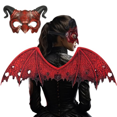 Yianyal Teufelsflügel und Gesichtsbedeckung | Teufel Cosplay Kostüm Halbgesichtsabdeckung und Flügel, Halloween Zubehör, Kostümzubehör, Fotografie Prop für Frauen, Männer von Yianyal