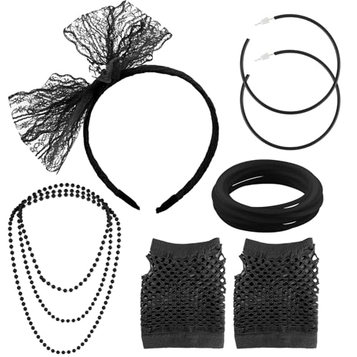 80er Jahre Outfit Damen,90Er Jahre Accessoires,80Er Jahre Accessoires,5 Stück Schwarz,80Er Jahre Accessoires Damen,90Er Accessoires Damen,80Er 90Er Accessoires,80Er Jahre Accessoires Für Frauen von Yicelerate