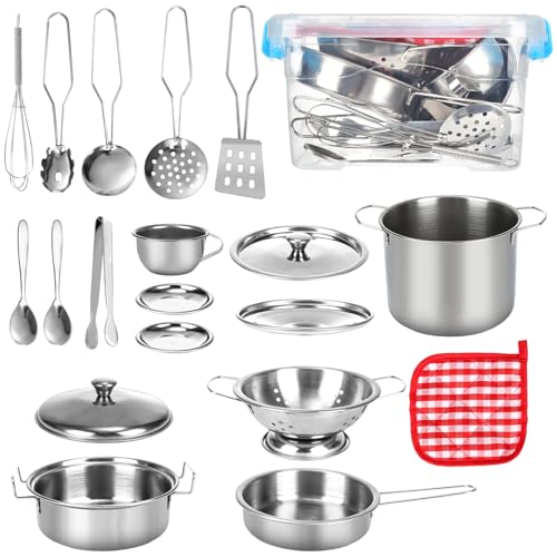 20 STK Kinderküche Zubehör Set, Matschküche Zubehör, Edelstahl Pretend Matschküche Kinder Outdoor Zubehör mit Aufbewahrungsbox Aus Kunststoff, Küchenutensilien Kinder für Jungen und Mädchen 20 STK Kinderküche Zubehör Set, Matschküche Zubehör, Edelstahl Pretend Matschküche Kinder Outdoor Zubehör mit Aufbewahrungsbox Aus Kunststoff, Küchenutensilien Kinder für Jungen und Mädchen von Yicenmy