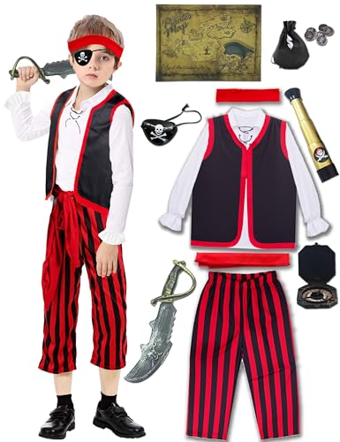 Yickoon Piratenkostüm für Jungen und Kinder, Piraten-Outfit, Rollenspiel, Verkleidungs-Set, Halloween, Pirat, Cosplay, Kostüm, Zubehör für Kinder von Yickoon