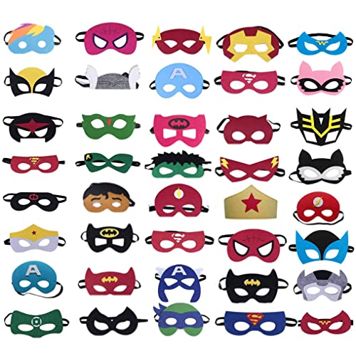 Yidaxing 40 x Superhelden Masken, Filz Masken Superhero Cosplay Party Masken Weihnachten Halloween Maske Augen Masken mit Elastischen Seil von 3 bis 12 Jahre alt von Yidaxing