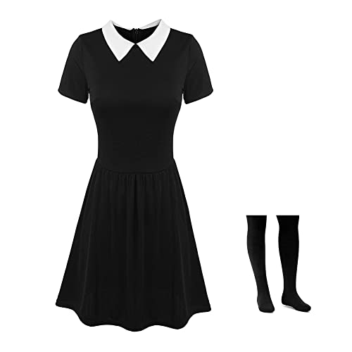 Kostüm Kleid Damen Mädchen Halloween Kinder Gothic Uniform Outfit Karnival Kosplay Schwartz Kleid Kinder Nevermore Academy mit Things 110 von Yigoo