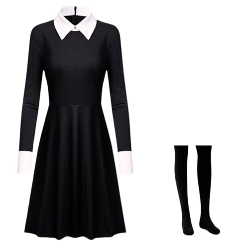 Kostüm Kleid Damen Mädchen Karnival Kosplay Schwartz Kleid Gothic Uniform Kinder Halloween Outfit mit Things 140 von Yigoo