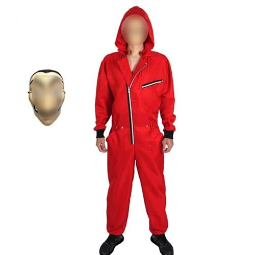 Yigoo Halloween Partner Kostüm Damen Herren Bankräuber Fasching Kostüm Karneval Overall mit Maske Cosplay für Erwachsene Rot M von Yigoo