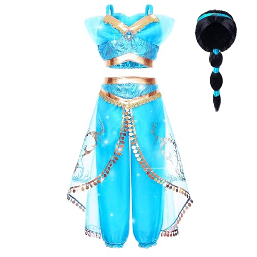 Yigoo Prinzessin Kleid Kostüm Mädchen Glanz Kleid Kinder Weihnachten Verkleidung Karneval Party Halloween Fest mit Perücke 110 von Yigoo