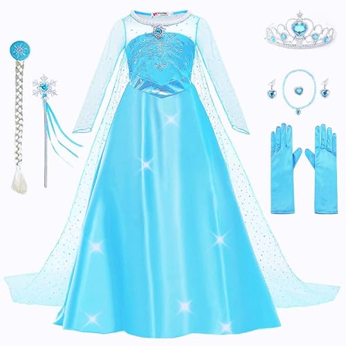 Yigoo ELSA Eiskönigin Prinzessin Kostüm Kleid Mädchen Kinder mit Elsa kostüm Geschenke Accessoires- Perücke,Zauberstab,Krone,Kopfschmuck 100 von Yigoo