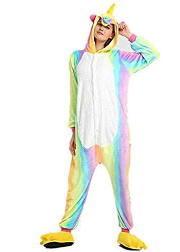 Yigoo Pyjama Jumpsuit Oneise Overall Damen Einhorn Tier Herren Lang Karneval Kostüm Cosplay Fleece mit 3D Kapuze L von Yigoo