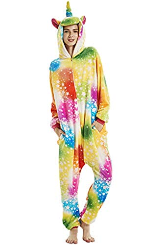 Yigoo Pyjama Jumpsuit Oneise Overall Damen Einhorn Tier Herren Lang Karneval Kostüm Cosplay Fleece mit 3D Kapuze S von Yigoo