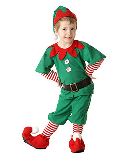 Yigoo Weihnachten Elfe Xmas Weihnachtself Kostüm Kinder Jungen Mädchen Weihnachtskostüm Outfit Kleid/Tops mit Hut Gürtel Strumpfhosen Set Herren 120 von Yigoo