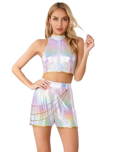 Yihuimin Damen Shiny Ärmellose Crop Top Mit Shorts Teufel Kostüme Buntes Tattoo Kostüm Cosplay Anime Kostüm Halloween Nachtclubs Clubwear Schillerndes Weiß XXL Yihuimin Damen Shiny Ärmellose Crop Top Mit Shorts Teufel Kostüme Buntes Tattoo Kostüm Cosplay Anime Kostüm Halloween Nachtclubs Clubwear Schillerndes Weiß XXL von Yihuimin