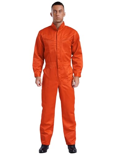 Yihuimin Herren Arbeitsoverall Baumwolle Overalls Bodysuit Langarn Ganzanzug Arbeit Uniformen Ganzkörper Jumpsuit Orange 3XL von Yihuimin