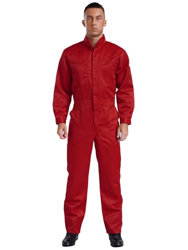 Yihuimin Herren Arbeitsoverall Baumwolle Overalls Bodysuit Langarn Ganzanzug Arbeit Uniformen Ganzkörper Jumpsuit Rot M von Yihuimin