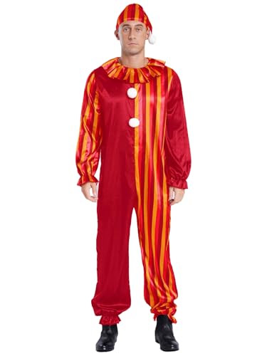 Yihuimin Herren Clown Kostüm Langarm Farbblock Overall mit Hut Killer Clown Cosplay Set Halloween Fasching Karnevalskostüm Mottopartys Clubwear Rot Gelb XXL Yihuimin Herren Clown Kostüm Langarm Farbblock Overall mit Hut Killer Clown Cosplay Set Halloween Fasching Karnevalskostüm Mottopartys Clubwear Rot Gelb XXL von Yihuimin