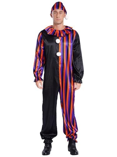 Yihuimin Herren Clown Kostüm Langarm Farbblock Overall mit Hut Killer Clown Cosplay Set Halloween Fasching Karnevalskostüm Mottopartys Clubwear Schwarz Orange 3XL Yihuimin Herren Clown Kostüm Langarm Farbblock Overall mit Hut Killer Clown Cosplay Set Halloween Fasching Karnevalskostüm Mottopartys Clubwear Schwarz Orange 3XL von Yihuimin