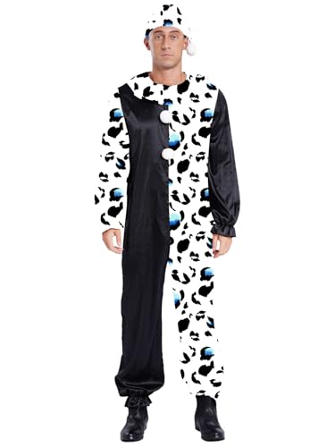 Yihuimin Herren Clown Kostüm Langarm Farbblock Overall mit Hut Killer Clown Cosplay Set Halloween Fasching Karnevalskostüm Mottopartys Clubwear Schwarz Weiß XL Yihuimin Herren Clown Kostüm Langarm Farbblock Overall mit Hut Killer Clown Cosplay Set Halloween Fasching Karnevalskostüm Mottopartys Clubwear Schwarz Weiß XL von Yihuimin