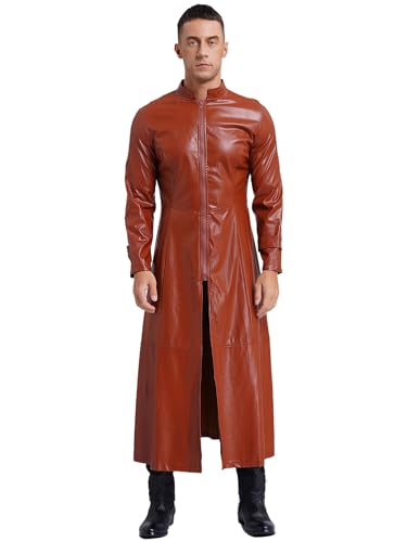 Yihuimin Herren Ledermantel Lang Jacke Pu Leder Trenchcoat Steampunk Gothic Jacke Vintage Viktorianischen Herrenmantel Braun 3XL von Yihuimin