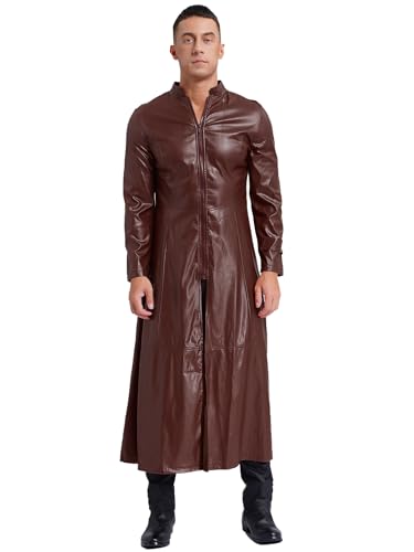 Yihuimin Herren Ledermantel Lang Jacke Pu Leder Trenchcoat Steampunk Gothic Jacke Vintage Viktorianischen Herrenmantel Burgundy 3XL von Yihuimin