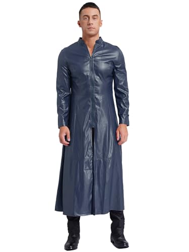 Yihuimin Herren Ledermantel Lang Jacke Pu Leder Trenchcoat Steampunk Gothic Jacke Vintage Viktorianischen Herrenmantel Navy blau 3XL von Yihuimin