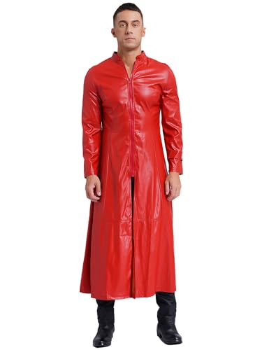 Yihuimin Herren Ledermantel Lang Jacke Pu Leder Trenchcoat Steampunk Gothic Jacke Vintage Viktorianischen Herrenmantel Rot 4XL von Yihuimin