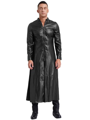 Yihuimin Herren Ledermantel Lang Jacke Pu Leder Trenchcoat Steampunk Gothic Jacke Vintage Viktorianischen Herrenmantel Schwarz 5XL von Yihuimin