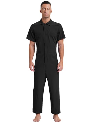 Yihuimin Herren Overall Arbeitskleidung Kurzarm Arbeitsoverall Mit Taschen Lang Jumpsuit Maleranzug Ganzanzug Einteiler Body Schwarz L von Yihuimin