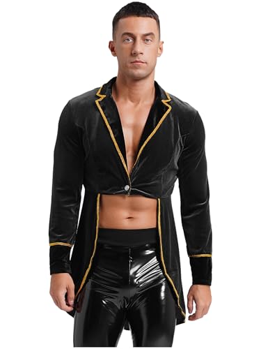 Yihuimin Herren Zirkus Kostüm Jacke Ringmaster Oberteile Mittelalter Kostüm Viktorianisch Jacke Lang Retro Mantel Mottoparty Schwarz 3XL von Yihuimin