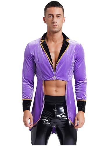 Yihuimin Herren Zirkus Kostüm Jacke Ringmaster Oberteile Mittelalter Kostüm Viktorianisch Jacke Lang Retro Mantel Mottoparty Violett XL von Yihuimin