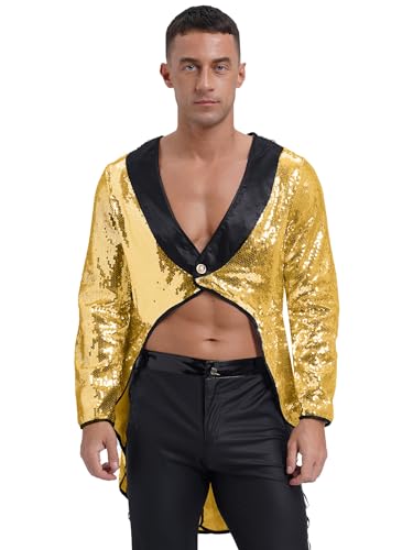 Yihuimin Herren Zirkusdirektor Kostüm Zirkus Glitzer Jacke Blazer Smoking Pailletten Vintage Mantel Halloween Karneval Faschingskostüm Gold M von Yihuimin