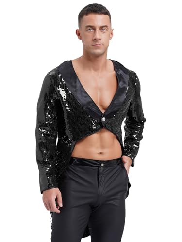 Yihuimin Herren Zirkusdirektor Kostüm Zirkus Glitzer Jacke Blazer Smoking Pailletten Vintage Mantel Halloween Karneval Faschingskostüm Schwarz 3XL von Yihuimin