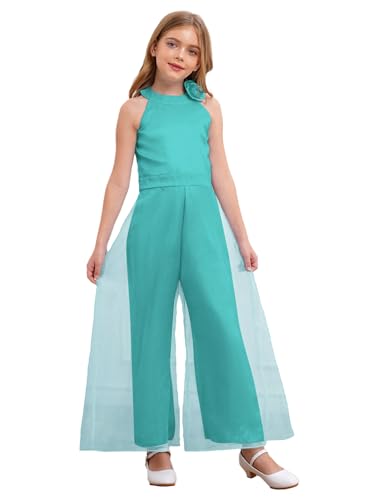 Yihuimin Mädchen Festlich Tüll Jumpsuit Armellos Schulterfrei Partykleid Kinder Hochzeit Gerburtstagskleid Cocktail Kleid Sommer Hosenanzug Performance Dancewear Minzgrün 110-116 von Yihuimin