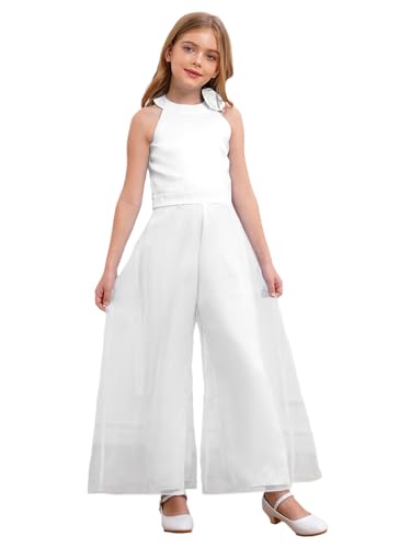 Yihuimin Mädchen Festlich Tüll Jumpsuit Armellos Schulterfrei Partykleid Kinder Hochzeit Gerburtstagskleid Cocktail Kleid Sommer Hosenanzug Performance Dancewear Rosa 110-116 von Yihuimin