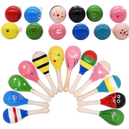 BCEDIGAD Mini Hölzerne Maracas,12 Stück Hölzerne Handrassel Maracas Holz Kinder Naturholz Maracas Klapper Aus Holz Farbig Handbemalt Hölzerne Maracas Rasseln Aus Holz Für Kinder Partys und Schulen von BCEDIGAD