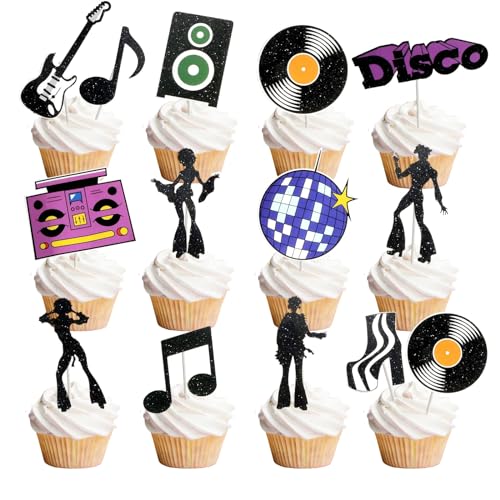 14 Stk. Tortendeko Musik Cupcake Topper 80er Deko Mottoparty Geburtstag Party Kuchen Dekoration Retro 70er 90er jahre Kuchenaufsätze Muffin Deko von YiiiGoood