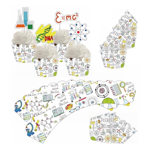 24 Stk. Wissenschaft Kuchendeko 24 Stk. Cake Wrappers Set Wissenschaftliche Cupcake Toppers Experimente Party Muffin Deko Physikalisch Chemisch Kindergeburtstag Kinder Geburtstag Kuchenaufsätze von YiiiGoood