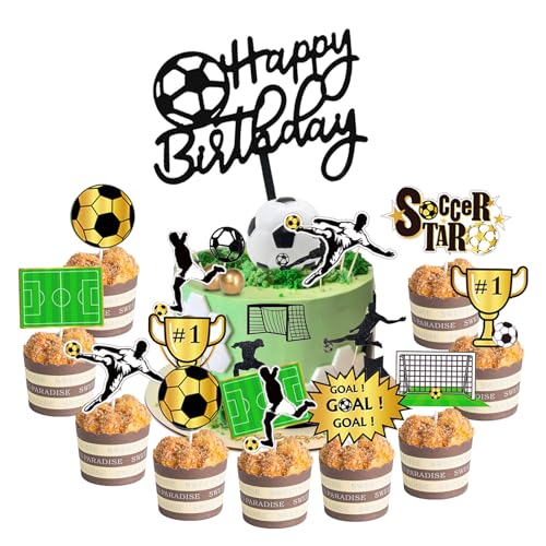 Tortendeko Fussball 25 Stk. Kuchen Deko Fußball Geburtstag Cupcake Toppers Kuchendeko Happy Birthday Kuchenaufsätze Kinder Fußballparty Muffin Deko von YiiiGoood