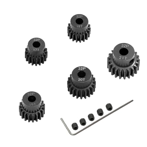 5-Pack Schwarze Stahl Metall 5mm Ritzel Motor Zahnradsätze 17T 18T 19T 20T 21T Kompatibel mit HPI Kyosho Losi Axial Tamiya 1/8 1/10 RC Car Monster Truck Buggy von YijiaLink