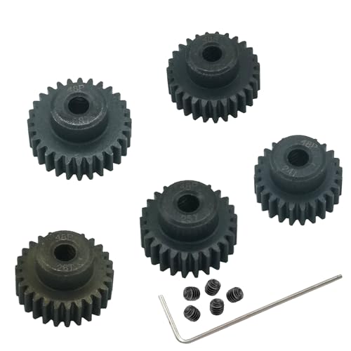 YijiaLink 5-Pack Stahl 48P Ritzelsätze 24T 25T 26T 27T 28T mit Schrauben für 3.175mm (1/8-Zoll) Welle 1/10 RC Car Brushless Brush Motor von YijiaLink