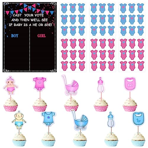 103 Stk Gender Reveal Stickers und Tortendeko Boy or Girl Abstimmungsspiele Aufkleber Geschlecht Offenbaren Cupcake Toppers Baby Shower Kuchendeko Gender Voting Display für Babyparty Dekoration von Yijunmca