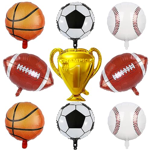 22 Stück Fußball Folienballon Champion Trophäe Mylar Luftballon Baseball Foil Balloon Basketball Helium Ballons Fußball Ballon für Baby Shower Deko Jungen Mädchen Kinder Geburtstagsparty Dekoration von Yijunmca