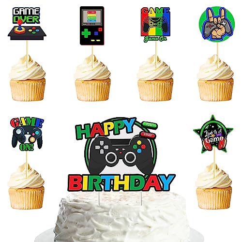 25 Stück Tortendeko Geburtstag Junge Videospiel Torten Deko Spielgriff Kuchen Deko Spiel Motto Kuchendeko Gaming Thema Dekoration Kuchen Topper Happy Birthday Cupcake Topper für Party Dekorieren von Yijunmca