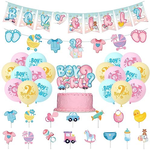 36 Stück Gender Reveal Dekoration Set Boy or Girl Tortendeko Geschlecht Offenbaren Ballon Gender Disclosure Thema Kuchen Topper Cake Topper Kuchendeko für Junge Oder Mädchen Babyparty Baby Dusche von Yijunmca