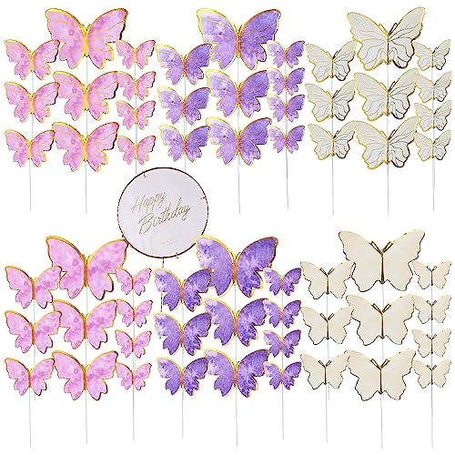 61 Stück Schmetterlinge Tortendeko Happy Birthday Kuchen Plugin Butterfly Kuchen Toppers Schmetterlinge Kuchendeko Cake Topper Dekoration für Mädchen Geburtstag Braut Hochzeit Baby Shower Taufe von Yijunmca