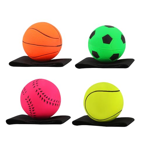 Springball mit Schnur, 4 Stücke Sport Handgelenk Ball, Ø 6cm Ball An Der Schnur, Handgelenk Return Ball, Armband Spielzeug für Kinder Erwachsene, Fußball/Basketball/Softball/Baseball(Mehrfarbig) von YiliYa