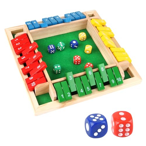 YiliYa Shut The Box Würfelspiel, 2-4 Spieler Familie Holzbrett Tisch Mathe, 8 Würfel Klassische Tischspiele für Klassenzimmer, Zuhause, Party oder Kneipe (Farbe) von YiliYa